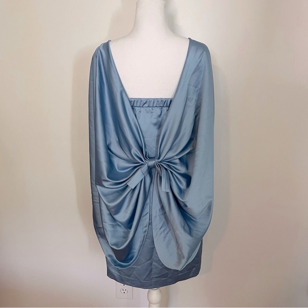 Satin Bow-Back Mini Dress in Light Blue - Picture 11 of 16